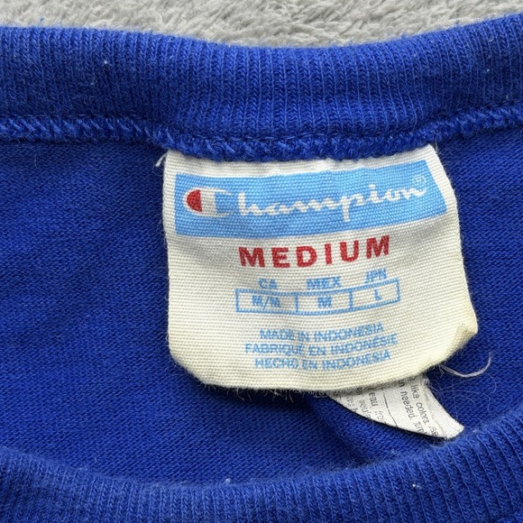Champion Shirt Mens Medium Blue Script Logo Graphic Tee T-Shirt Casual Crewneck - Picture 6 of 7